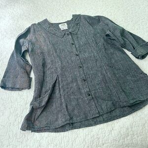 Vintage FLAX Engelheart Blue Moon Linen cottage coastal Shacket sailor collar L